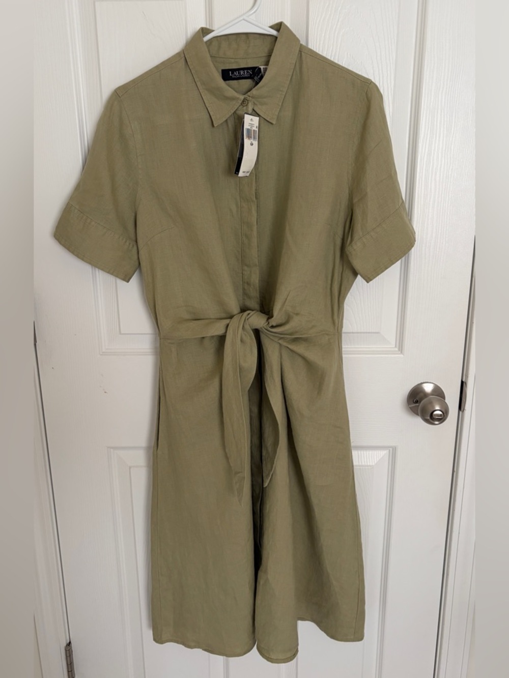Lauren Ralph Lauren Tie Front 100%Linen Shirt Dress - Petite 10